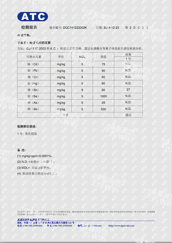 上海髻尚坊假发：ATC检测报告